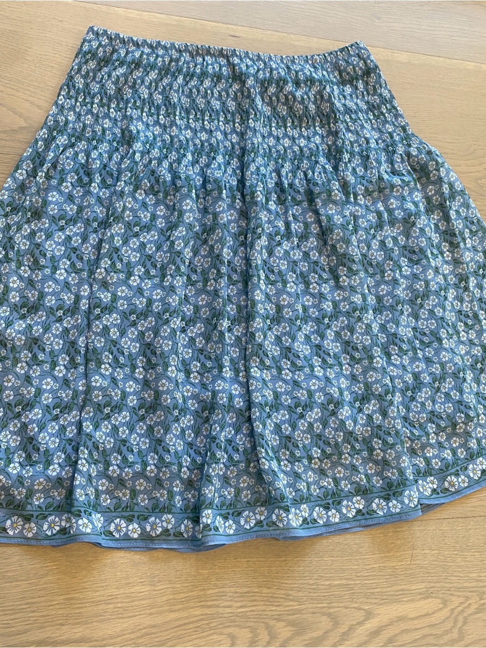 Blue Floral Smocked Waist Women's Skirt